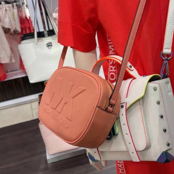 Michael Kors Jet Set Medium Embossed Pebbled Leather Crossbody Bag Sherbert - Picture 4 of 16